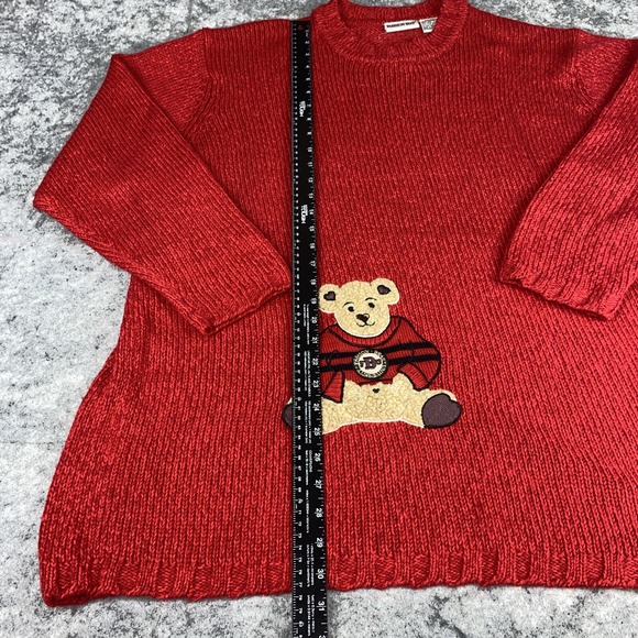Vtg Fashion Bug Women's 22-24 Red Knitted‎ Fashion Bear University Pull Over - Picture 5 of 7